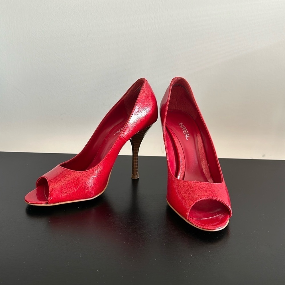 XAppeal Red Peep Toe Heels Sz 6.5